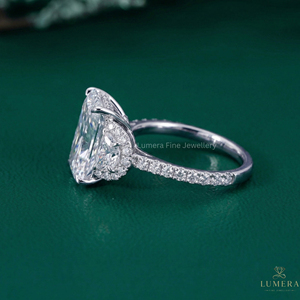 Luxury <b>Cushion</b> Cut Moissanite Engagement Ring with Half Moon Side Stones 925 Sterling Silver Three Stone Bridal Ring - Product Image 6