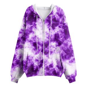 Tie <b>Dye</b> Zip Up Hooded Sweatshirt Women Full Sleeve Regular Fit Autumn Wear With Kangaroo Pocket Polyester <b>Material</b> - Product Image 3