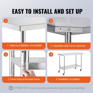 Banco da Lavoro in Acciaio Inox Resistente 24 X 48 X 38 Pollici con 4 Ruote e 3 Livelli di Altezza Regolabili per Preparazione Alimenti - Product Image 6