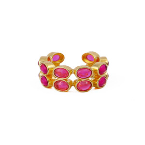 Natural Pink Tourmaline Wide Band Statement Ring-Handmade Gold Plated Open Cuff Ring-Promise personalized Gift For <b>Girlfriend</b> R - Product Image 1