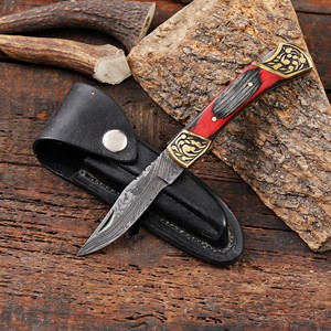 มีดพับเหล็กดามัสกัส ด้ามไม้ปักก้า ปลอกหนัง รับผลิตแบบ ODM OEM สำหรับพกพา EDC ล่าสัตว์ ตั้งแคมป์ ระดับอุตสาหกรรม - Product Image 1