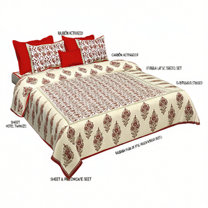 Rajwada Luxe Cotton 3-Piece <b>Queen</b> Bed <b>Sheet</b> Set American Style <b>Fitted</b> and Flat <b>Sheets</b> for Home or Hotel Twin Size - Product Image 2
