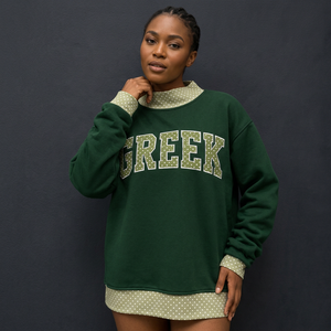 Greek Custom <b>Mock</b> <b>Neck</b> Crew <b>Neck</b> Sweatshirt Women Men Ladies Unisex University College Sorority Fraternity Tackle Twill Chenille - Product Image 4