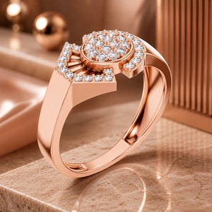 Luxury Rose <b>Gold</b> Diamond Halo Statement <b>Ring</b> for Men & Women | Elegant Designer <b>Cocktail</b> Engagement Jewelry <b>Ring</b> - Product Image 1