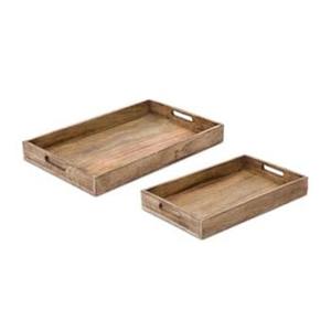 Plateau de service rectangulaire rustique en bois de manguier, artisanal, ensemble de 2 plateaux en bois de qualité supérieure pour table basse, comptoir de cuisine, usage polyvalent - Product Image 3