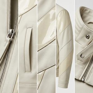 Custom Mens Cream Leather <b>Jacket</b> Supplier Wholesale High End Glossy Paneled Urban Streetwear Outerwear Fashion Moto <b>Racer</b> Coat - Product Image 6
