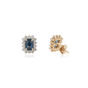 14K Real Yellow Gold Octagon Shape <b>Blue</b> Sapphire & Round Cut Diamond Cluster <b>Stud</b> <b>Earrings</b> Everyday Wear Women & Girls Jewelry - Product Image 5