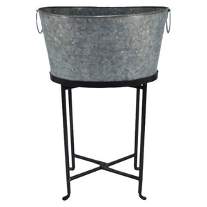 Cubo de hielo ovalado grande de acero galvanizado con soporte y asas, enfriador de bebidas para vino, cerveza y champán al mejor precio - Product Image 5