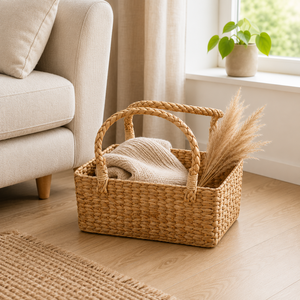 Cesta de Almacenamiento de Hierba de Agua Tejida a Mano con Asas Dobles, Cesta Organizadora Tejida Natural para Decoración del Hogar y Empaque de Regalos - Product Image 6