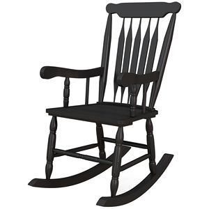 Sedia a dondolo da giardino con schienale alto in legno, nera, resistente, per esterni - Product Image 1