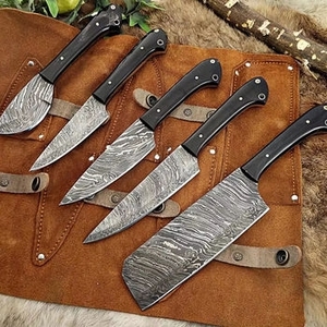Ensemble de couteaux de cuisine professionnels japonais en acier damas à 67 couches, manche en bois Pakka, 5 pièces, acier inoxydable écologique - Product Image 6
