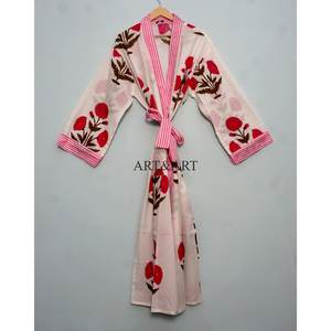 <b>Women's</b> <b>Kimono</b> Robe Cotton Dressing Gown Boho Cotton Bathrobe for <b>Women</b> 100% Organic Cotton Hand Made Long japanese robe - Product Image 1