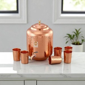 Dispensador de agua de cobre martillado más vendido con grifo y tapa de latón, estilo vintage, para el hogar - Product Image 3