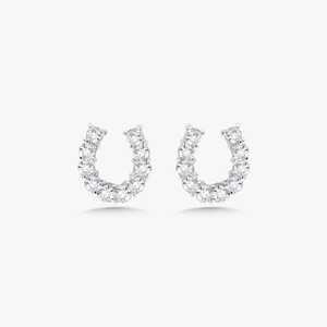 Horseshoe Stud <b>Earrings</b> Lab Grown Diamond 14K 18K Solid Gold Round Cut Lucky Small Charm Studs Dainty Minimalist Women Jewelry - Product Image 1