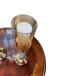 Luxury Marble Effect <b>Candle</b> Holder Set with Gold Metal Base Amber Glass <b>Hurricane</b> Modern Decorative Table Centerpiece - Product Image 4