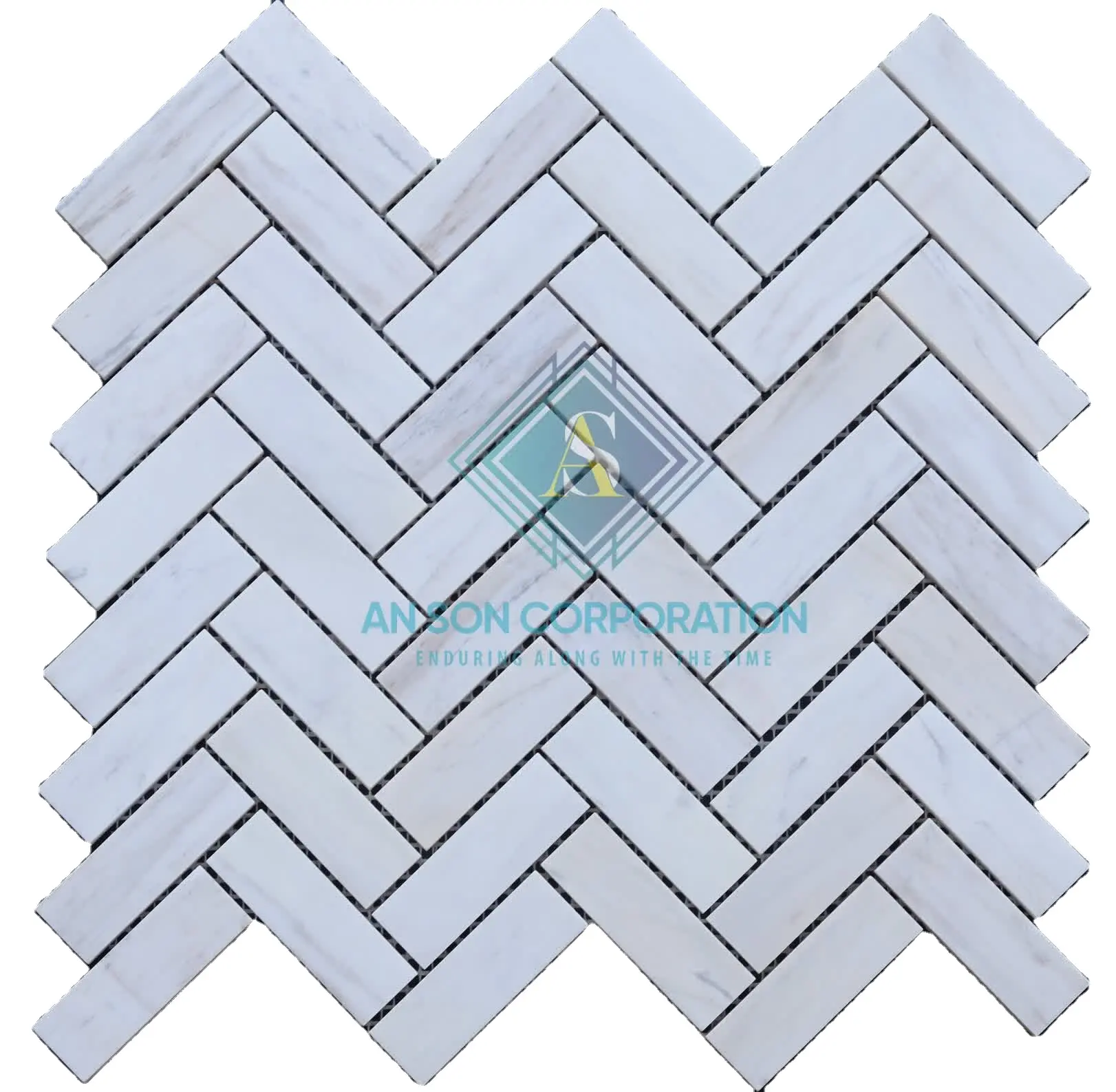 12x12 "mosaico mármore telha leitosa branco Herringbone mosaico mármore