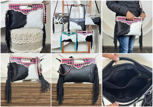 Sac à main pour femme en cuir de vachette véritable de haute qualité, fait main, à carreaux, élégant, à bandoulière unique, avec franges - Product Image 3