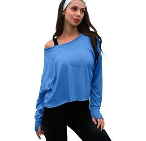 UNIANKIYA Camisetas Deportivas de Manga Larga con Espalda Descubierta para Mujer, Ropa Deportiva Corta para Gimnasio, Running, Yoga y Deportes de Bajo Impacto - Product Image 1