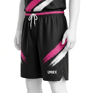 Conjunto de Uniforme de Baloncesto Personalizado con Diseño de Pinceladas, Jersey Sublimado Negro y Rosa, Pantalones Cortos de Doble Capa, Nombre del Equipo, Número, 100% Malla de Poliéster - Product Image 4