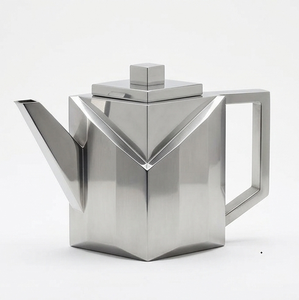Théière géométrique moderne en acier inoxydable, cafetière carrée en métal avec couvercle - Product Image 4