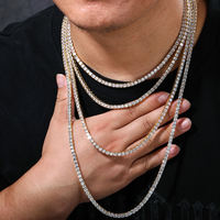 Collier chaîne tennis hip-hop en laiton plaqué or 18 carats et argent, serti de zircons et diamants, pour hommes et femmes