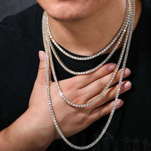 wholesale hip hop jewelry <b>iced</b> <b>out</b> 18k gold silver plated brass zircon diamond tennis <b>chain</b> necklace for men women - Product Image 5