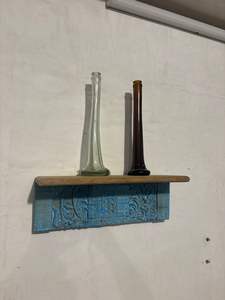 Étagère murale en bois artisanale avec sculpture florale |   Étagère murale multifonctionnelle rustique vintage pour salle de bain et salon - Product Image 2