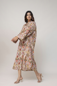 Robe chemise décontractée pour femme en ikat, 100% coton, longueur genou, manches longues, style bohème, coupe classique, printemps, été, automne, hiver - Product Image 2