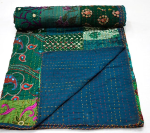 Tradicional Vintage Patchwork bordado Kantha edredones coloridos bordados a mano Kantha edredones mantas OEM algodón decoración del hogar - Product Image 4