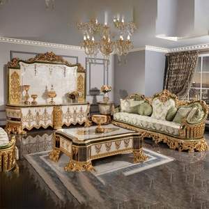 Juego de Sofás Tallados de Lujo Europeos en Oferta, con Cubierta de Madera Maciza, para Apartamentos y Hoteles, Muebles para Sala de Estar - Product Image 2