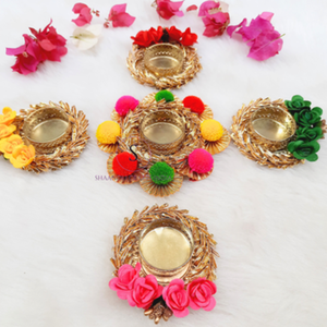 Nueva llegada Pom y Gotta Work Tea Light Flower Candle Holder para el hogar y la boda, hldi, Mehendi Decoración Candelabros - Product Image 4