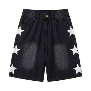 Shorts de mezclilla con parches de estrellas estilo streetwear - Proveedor mayorista OEM ODM de shorts de mezclilla azules lavados de talla grande - Product Image 6