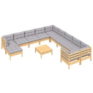 Conjunto de Muebles de Jardín Modulares Grandes de Madera de Pino Sólido Gris - Product Image 3