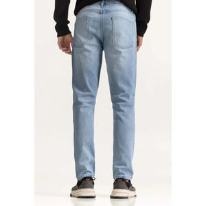 Jeans de Mezclilla Casuales para Hombre, Corte Slim Fit, Diseño con Múltiples Bolsillos y Cremallera, Estilo Urbano, Color Azul Claro, Pantalones de Algodón Desgastado - Product Image 6