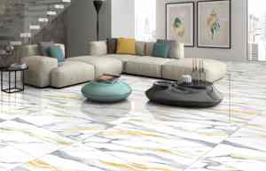 Carreaux de céramique dorés élégants 600x1200 mm, double couche, finition brillante, pour revêtement mural et sol moderne, utilisation dans la conception de bâtiments. - Product Image 2