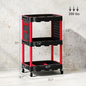 "200 LBS Capacity 3-Tier Rolling <b>Tool</b> <b>Cart</b> with Side Shelves <b>for</b> Garage & Workshop Black&Red" - Product Image 3