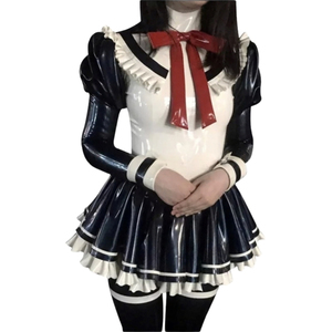 <b>Black</b> PU Leather Sailor Collar Lolita <b>Dress</b> With Big Bow Puff Sleeve Mini A-Line Fitted Party Wear Solid Color - Product Image 6