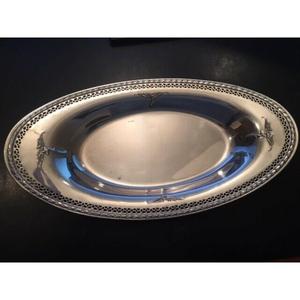 Assiette et bol de service en métal finition argentée avec bordure perlée, vaisselle de table, assiettes de présentation alimentaire, prix abordable - Product Image 1