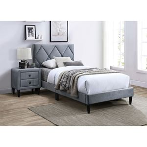 Splendido Comodino in Velluto Grigio con Design Elegante, 2 Cassetti e Gambe in Vetro Temperato, Arredamento per Camera da Letto - Product Image 5