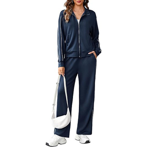 ชุดวอร์มคอตั้งปักโลโก้สำหรับผู้หญิง ผ้าโพลีเอสเตอร์ผสมคอตตอน แต่งลายตราสัญลักษณ์แบบกำหนดเอง เสื้อแจ็คเก็ตซิปเต็มตัว - Product Image 5