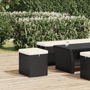 Juego de 2 otomanas de ratán PE en color blanco crema y negro con metal con recubrimiento en polvo para muebles de jardín - Product Image 3