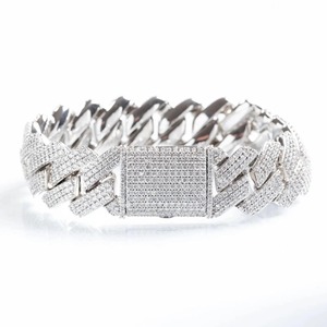 Pulsera de Plata Personalizada para Hombre, Plata 925 con Baño de Rodio, Diamantes, Estilo Cubano, Geométrica, Micro Pavé, Cadena de Lujo - Product Image 1