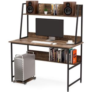 Scrivania Moderna Mecor da 47 Pollici con Scaffali, Robusta Scrivania in Legno con Libreria per Ufficio Domestico - Product Image 1