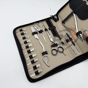 Ensemble d'outils pour extensions de cheveux en acier inoxydable, étui en cuir beige, micro-perles, pince à 3 trous, logo personnalisé, outils de coiffure - Product Image 3