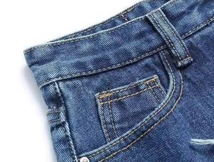 Shorts en jean asymétriques taille haute pour femme, couleur unie, boutonnage frontal, effet usé, coupe droite, tenue décontractée d'été - Product Image 3