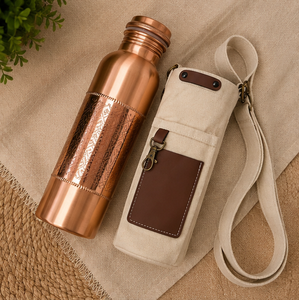 Kit de gourde vintage en cuivre pur poli semi-embossé, écologique, portable, multi-usage pour la maison, avec dessous de verre et couvercles - Product Image 2