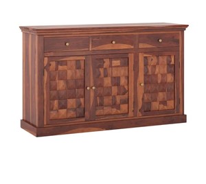 Wholesale Solid Wood <b>Sideboard</b> 3D Geometric Carved 3 Door Buffet Cabinet Dining Room Credenza | Pindel Handicraft - Product Image 5