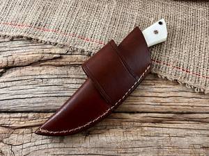 Couteau de chasse et de camping à lame fixe en acier Damas forgé à la main avec fourreau, manche en pierre et os, fabrication OEM sur mesure, lame pleine longueur - Product Image 6