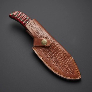 Cuchillo de hoja fija de acero 3Cr13 grabado al ácido, mango de madera, funda de cuero, OEM, espiga completa, para bushcraft, camping y uso general. - Product Image 4