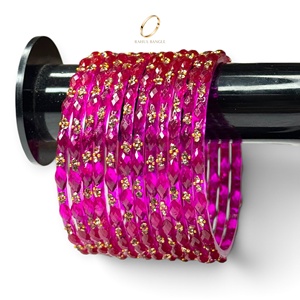 Juego de Brazaletes de Cristal con Corte de Diamante Color Rosa Fucsia de Lujo, Estilo Kashmiri, para Mujer, Tradicionales para Bodas y Festivales, Venta al Por Mayor - Product Image 1